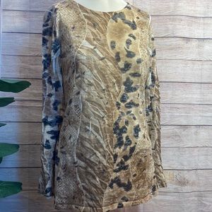 INC International Concepts Brown Snake Skin Animal Print Like Long Sleeve S